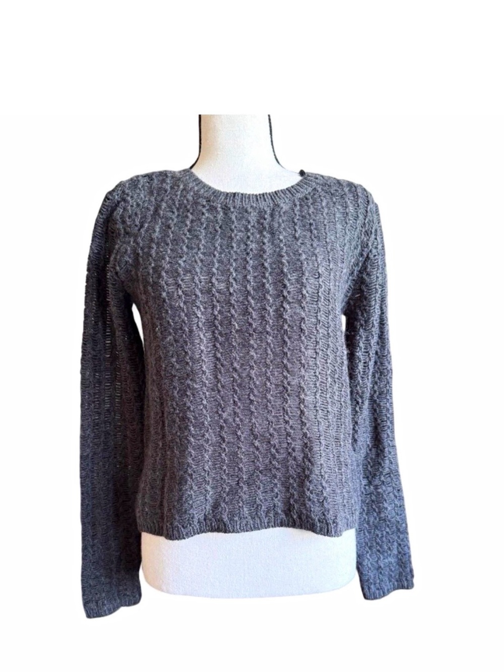 Kenar Charcoal Gray Wool Blend Back Zip Cable Knit Sweater Small
